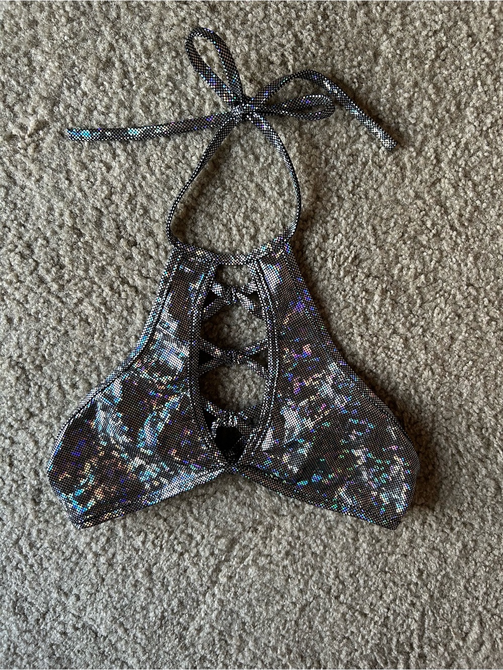 iHeartRaves Holographic Metallic Lace-Up Halter Top – One Size